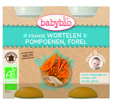 Wortel, pompoen en forel 8 maanden 200 gram bio Babybio 2x200g