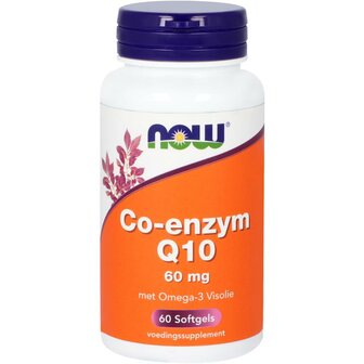 Co-enzym Q10 60 mg met omega-3 visolie NOW 60sft