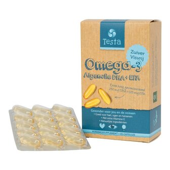 Omega 3 algenolie 250mg DHA + 125mg EPA vegan Testa 45ca