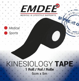 Kinesio tape zwart non cut Emdee 1rol