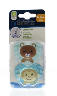 Fopspeen prevent animal faces F2 blauw Dr Brown&#039;s 2st