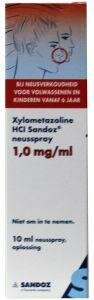 Xylometazoline 1mg/ml spray Sandoz 10ml